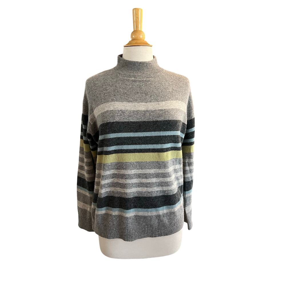 Vintage Pendleton Mock Neck Turtleneck Gray Striped Sweater Lambswool Angora XL